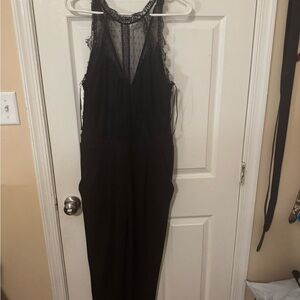 Express Black Lace-Trim Halter Jumpsuit